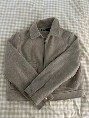 Zara Taupe Wool-Blend Zip Shirt Jacket
